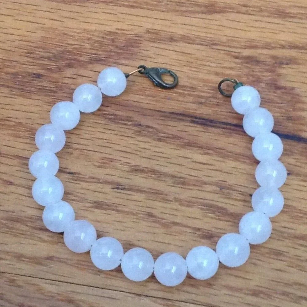 VINTAGE 90s PINK QUARTZ BEADED BRACELET SIZE 7-1/4